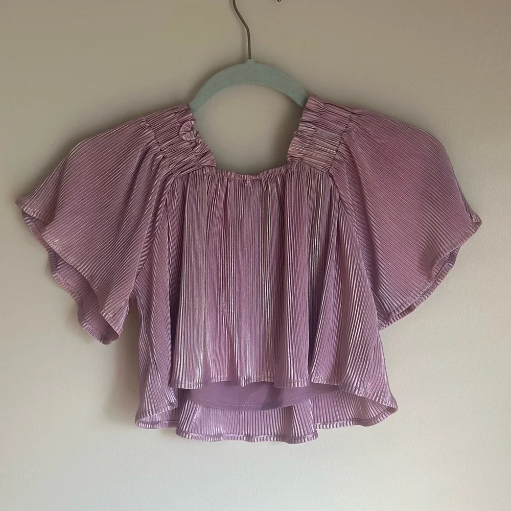 Queen Of Sparkles Kids Flutter Sleeve Shimmer Top Lavender Size Medium